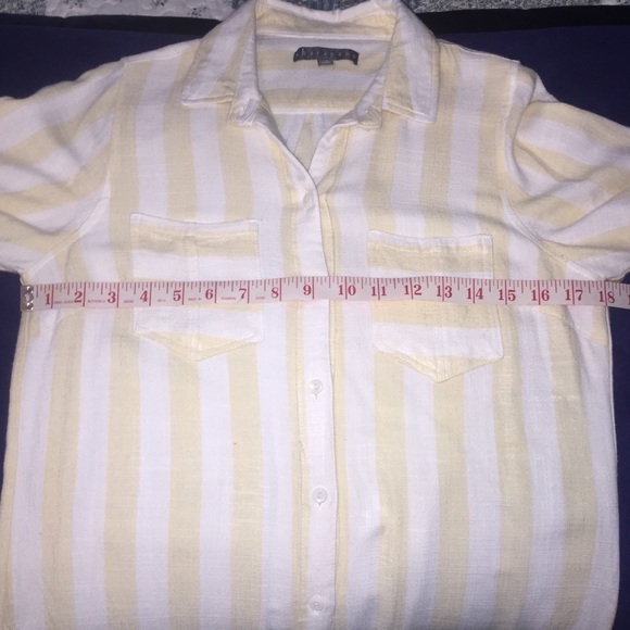 Sharagano Front Button Shirt Dress Sz 10 3/4 Sleeves Tie Yellow White - Picture 7 of 10